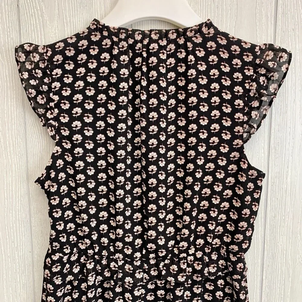 J. Crew V-Neck Flutter Sleeve Black Floral V-Neck Dress Size 2 NWT